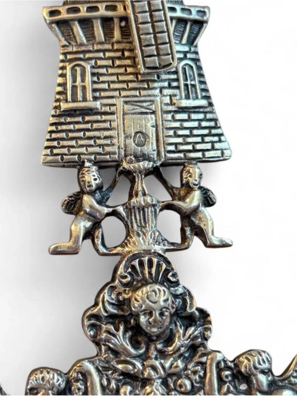 Large Dutch Silver Decorative Pierced Server Spoon with Rembrandts Night Watch